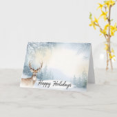 Watercolor Winter Deer Happy Holidays Card Kaart (Gele Bloem)