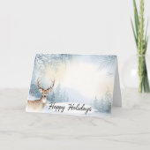 Watercolor Winter Deer Happy Holidays Card Kaart (Voorkant)