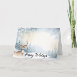 Watercolor Winter Deer Happy Holidays Card Kaart