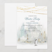 Watercolor Winter Feestje Penguin Uitnodiging (Voorkant / Achterkant)