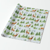 Watercolor Winter Forest - Deer and Snowy Trees -  Cadeaupapier (Uitgerold)