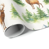 Watercolor Winter Forest - Deer and Snowy Trees -  Cadeaupapier (Rol Hoek)