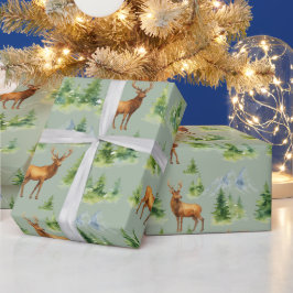 Watercolor Winter Forest - Deer and Snowy Trees -  Cadeaupapier