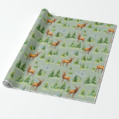 Watercolor Winter Forest - Deer and Snowy Trees -  Cadeaupapier (Uitgerold)