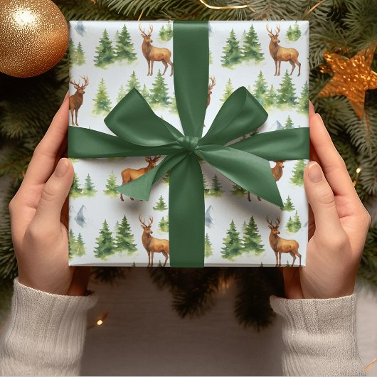 Watercolor Winter Forest - Deer and Snowy Trees -  Cadeaupapier