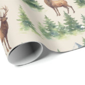 Watercolor Winter Forest - Deer and Snowy Trees -  Cadeaupapier (Rol Hoek)