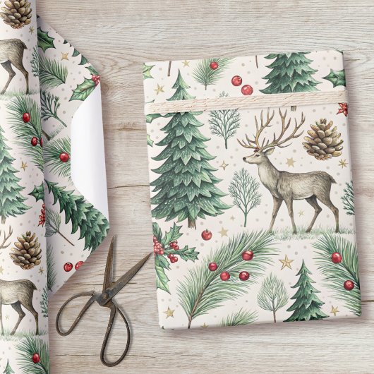 Watercolor Winter Forest Deer Christmas Cadeaupapier