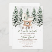 Watercolor Winter Forest Gray Baby Shower Kaart (Voorkant / Achterkant)