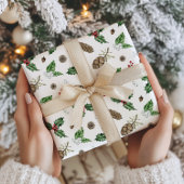 Watercolor Winter Greenery and Berries Christmas  Cadeaupapier