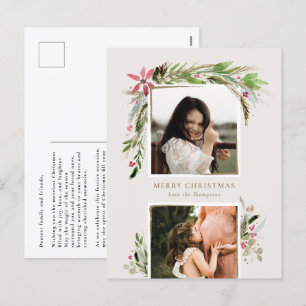 Watercolor Winter Greenery Holiday Photo Card Feestdagenkaart