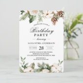 Watercolor Winter Groen Dennenboom & Witte Bloemen Kaart (Staand voorkant)