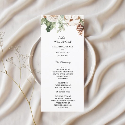 Watercolor Winter Groen Dennenboom & Witte Bloemen Menu