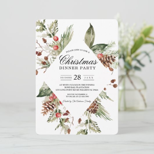 Watercolor Winter Groene Dennenboom  & Dennenappel Kaart (Staand voorkant)