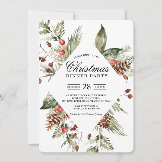 Watercolor Winter Groene Dennenboom  & Dennenappel Kaart (Voorkant)