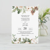 Watercolor Winter Groene Dennenboom & Witte Bloeme Kaart (Staand voorkant)