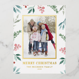 Watercolor Winter Groene Frame Kerst Foto Folie Feestdagen Briefkaart