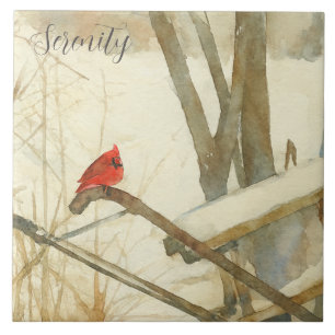Watercolor Winter Kardinaal Tegeltje