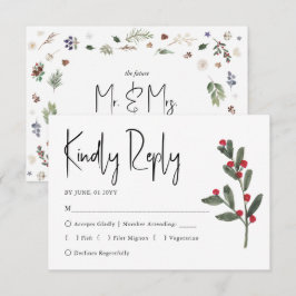 Watercolor Winter Kerst Foliage Bruiloft  RSVP Kaartje