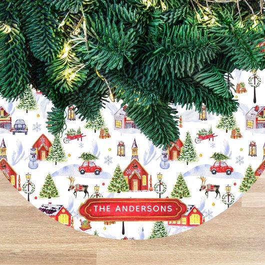 Watercolor Winter Kerst Objecten Patroon Fleece Kerstboom Rok