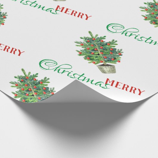 Watercolor Winter Kerstboom Prettig Kerstfeest Cadeaupapier (Hoek)