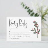 Watercolor Winter Kerstmis Gebladerte Trouw  RSVP Kaartje (Staand voorkant)