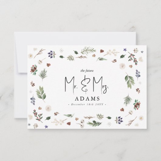 Watercolor Winter Kerstmis Loof Huwelijk  RSVP Kaartje (Achterkant)