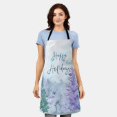 Watercolor Winter Landscape Happy Holidays Schort (Gedragen)