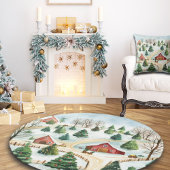 Watercolor Winter Landschap met Stevige Bomen Kussen