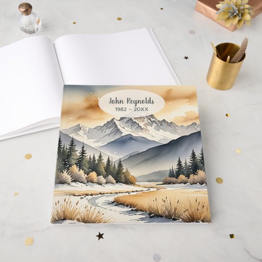 Watercolor Winter Mountain Scene Gastenboek (Voorkant open)