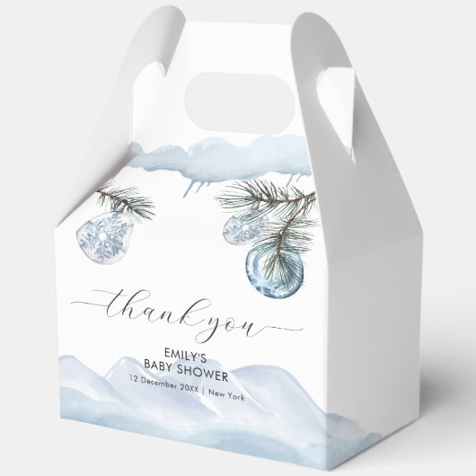 Watercolor Winter Mountain Snowflake Baby Shower  Bedankdoosjes (Voorkant)
