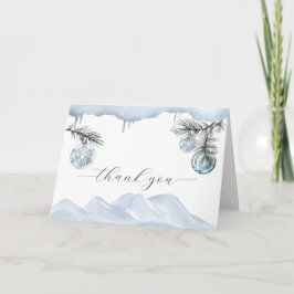 Watercolor Winter Mountain Snowflake Baby Shower  Bedankkaart