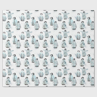 Watercolor Winter Pinguïns Baby Shower Cadeaupapier