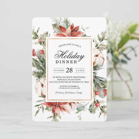 Watercolor Winter Poinsettia &  Groene Pijnboom  Kaart (Staand voorkant)