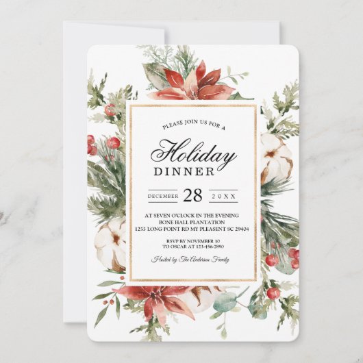 Watercolor Winter Poinsettia &  Groene Pijnboom  Kaart (Voorkant)