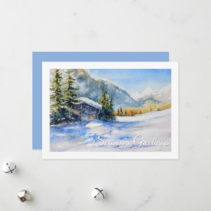 Watercolor Winter Scene Zakelijk Feestdagenkaart