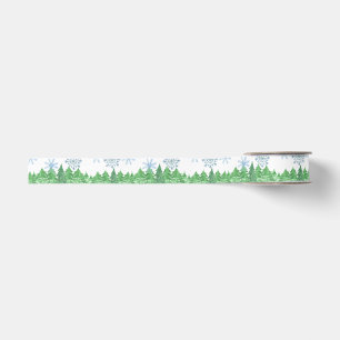 Watercolor Winter Sneeuw en Bomen Grosgrain Lint