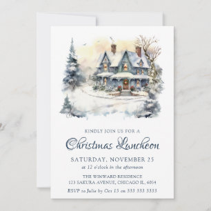 Watercolor Winter Sneeuwlandschap Kerst Lunch Kaart