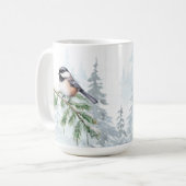 Watercolor Winter Spruce Tree Chickadee  Koffiemok (Voorkant links)