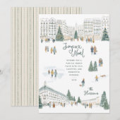 Watercolor Winter Stadssilhouet Niet-foto Kerstmis Feestdagenkaart (Voorkant / Achterkant)