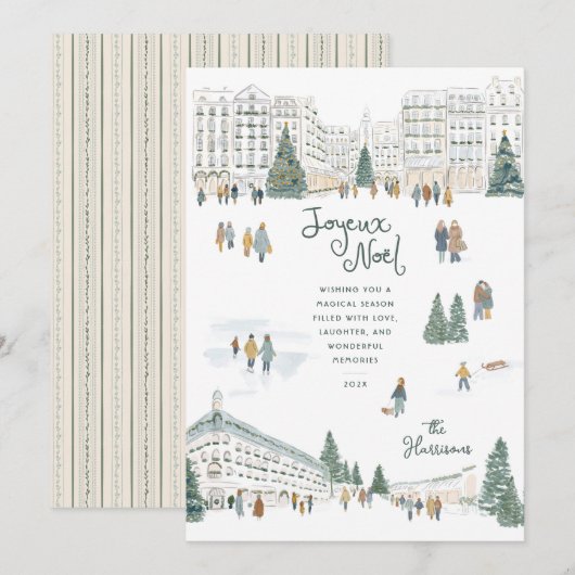 Watercolor Winter Stadssilhouet Niet-foto Kerstmis Feestdagenkaart (Voorkant / Achterkant)