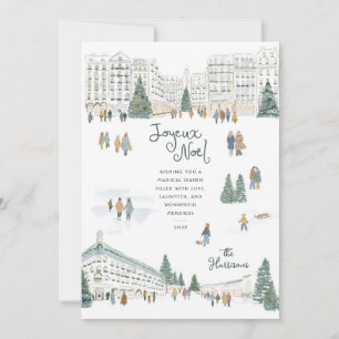 Watercolor Winter Stadssilhouet Niet-foto Kerstmis Feestdagenkaart