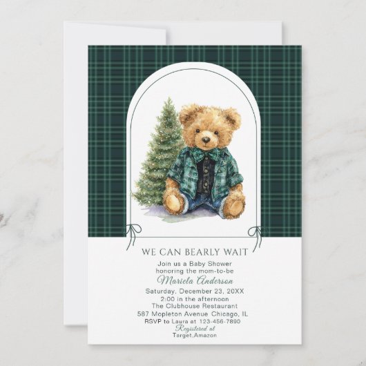 Watercolor Winter Teddy bear Christmas Baby Show Kaart (Voorkant)
