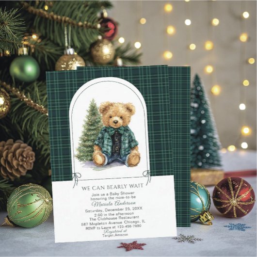 Watercolor  Winter  Teddy bear ChristmasInvitation Kaart