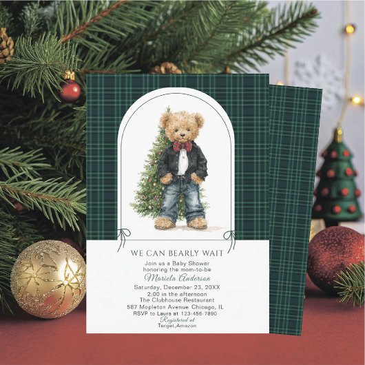 Watercolor  Winter  Teddy bear ChristmasInvitation Kaart