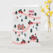 Watercolor Winter Village Scene Holiday Card Kaart (Gele Bloem)