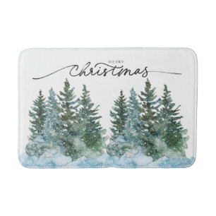 Watercolor Winter Wonderland Kerstbomen Badmat