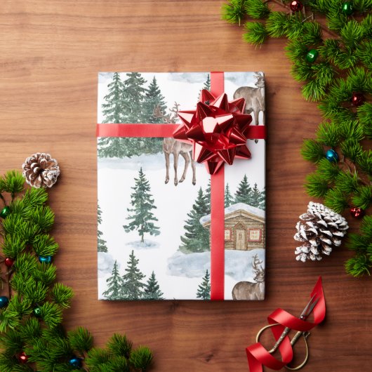 Watercolor Winter Wonderland Rustic Barn Christmas Cadeaupapier (Feestdagen Geschenken)