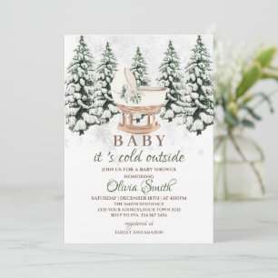 Watercolor Winter Woud Grijze Baby Shower Kaart