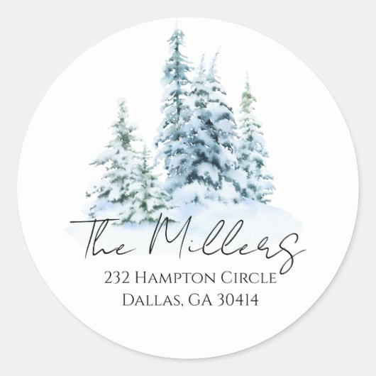 Watercolor Winter Woud Klassieke Ronde Sticker (Voorkant)