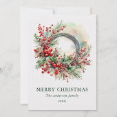 Watercolor Winter Wreath with Red Berrie Christmas Feestdagenkaart (Voorkant)